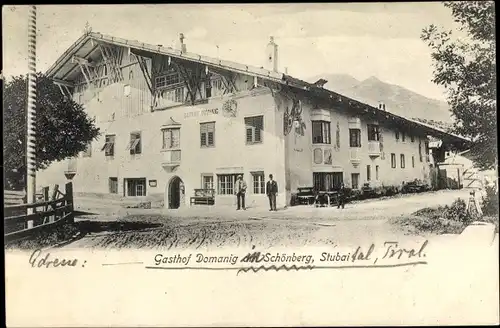 Ak Schönberg im Stubaital in Tirol, Gasthof Domanig