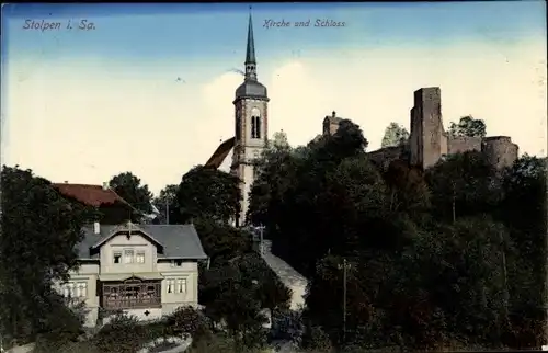 Ak Stolpen in Sachsen, Kirche und Schloss