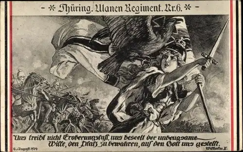 Künstler Ak Thür. Ulanen Regiment Nr 6, Germania, Schlachtszene