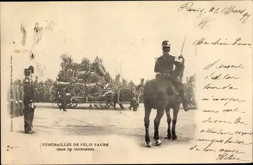 Ak Funérailles de Félix Faure 1899, Char de Couronnes, Staatspräsident, Trauerzug