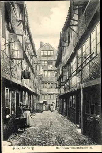 Ak Hamburg Mitte Altstadt, Blick in den Hof Brauerknechtgraben 35, Anwohner, alte Häuser