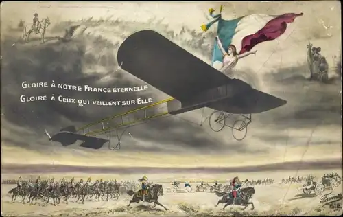 Künstler Ak Gloire à notre France Éternelle, Propaganda Frankreich, Marianne im Flugzeug