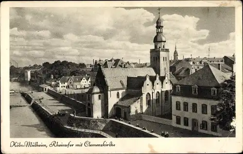 Ak Köln Mülheim, Rheinufer mit Clemenskirche