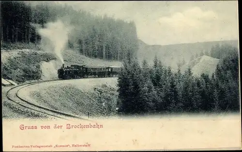 Ak Motiv der Brockenbahn im Harz im Fahrbetrieb, Dampflokomotive