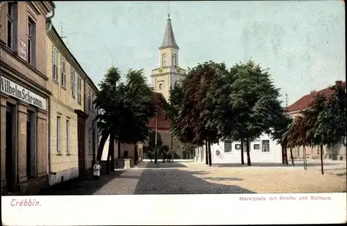Ak Trebbin im Kreis Teltow Fläming, Marktplatz, Kirche, Rathaus