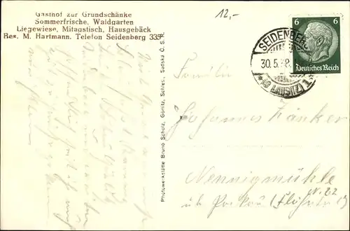 Ak Zawidów Seidenberg Schlesien, Gasthof zur Grundschänke, Bes. M. Hartmann