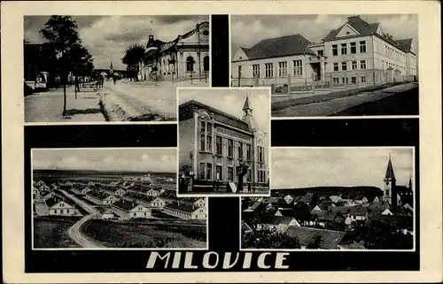 Ak Milovice nad Labem Milowitz Mittelböhmen, Straßenpartie, Gebäude, Panorama, Siedlung