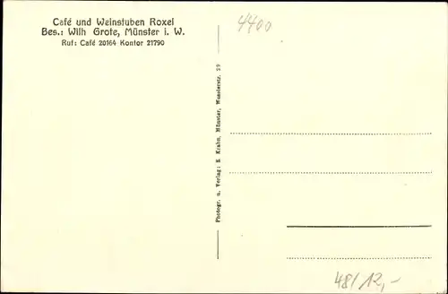 Ak Münster in Westfalen, Innenansicht vom Cafe Roxel, Inh. Wilhelm Grote
