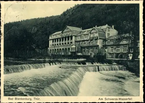 Ak Bad Blankenburg im Kreis Saalfeld Rudolstadt, Partie am Schwarza Wasserfall, Gasthaus
