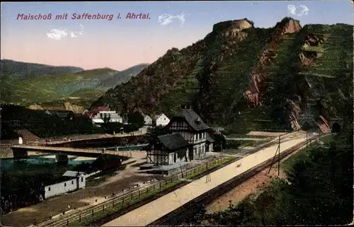 Ak Mayschoß in Rheinland Pfalz, Teilansicht mit Saffenburg im Ahrtal