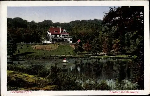 Ak Saarbrücken im Saarland, Blick auf Deutsch Mühlenweiher