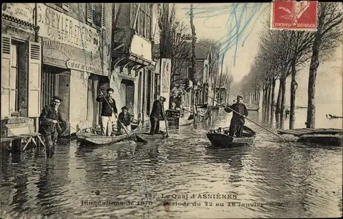 Ak Asnières sur Seine Hauts de Seine, Inondations 1910, Période du 22 au 26 Janvier