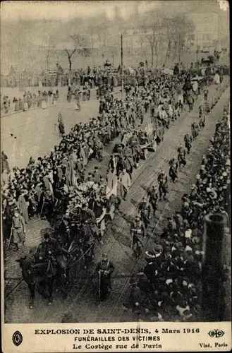 Ak Seine Saint Denis, Explosion, 4 Mar 1916, Funérailles des Victimes, Cortège Rue de Paris