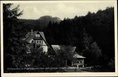 Ak Reinhardtsdorf Schöna in Sachsen, Rölligmühle im Krippengrund Elbsandsteingebirge
