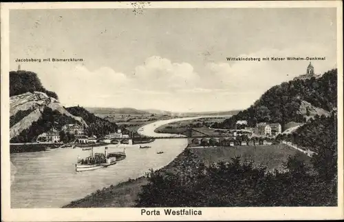 Ak Porta Westfalica in Nordrhein Westfalen, Jacobsberg, Bismarckturm, Wittekindsberg