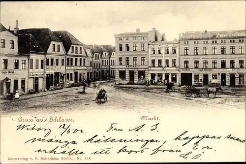 Ak Sławno Schlawe Pommern, Marktplatz, Geschäft D. Lowenthal, Gustav Dietrich