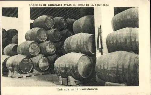 Ak Jerez de la Frontera Andalusien Spanien, Bodegas Gonzalez Byass, La Constancia, Sherry Fässer