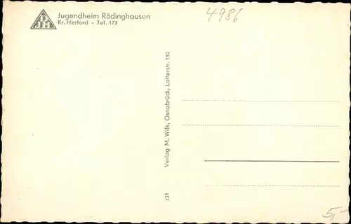 Ak Rödinghausen Nordrhein Westfalen, Jugendheim, Frontalansicht, DJH Jugendherberge