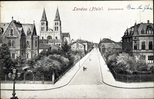 Ak Landau in der Pfalz, Blick in die Glacisstraße, Kirche