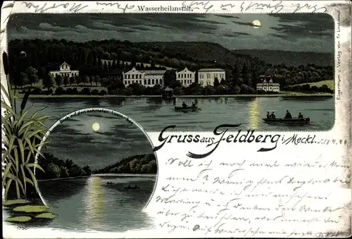 Mondschein Litho Feldberg Feldberger Seenlandschaft, Wasserheilanstalt, Luzinsee