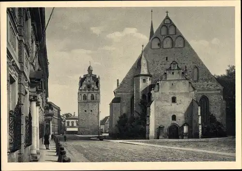 Ak Zerbst in Anhalt, St. Bartholomäi Kirche, Schlossfreiheit, Glockenturm