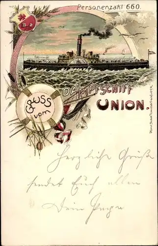 Litho Dampfer Union, Fährschiff, Personenzahl 660