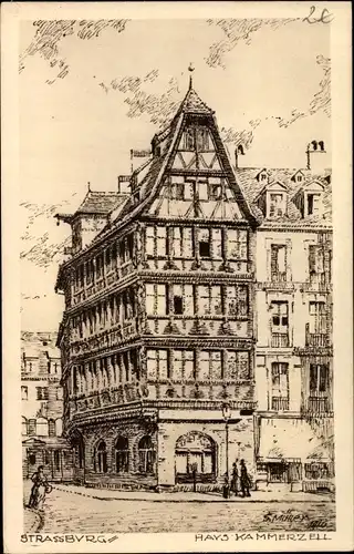 Künstler Ak Müller, S., Strasbourg Straßburg Elsass Bas Rhin, Blick auf das Haus Kammerzell