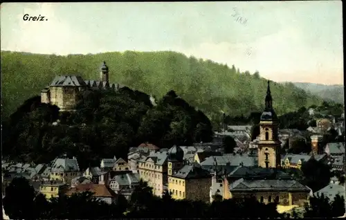 Ak Greiz in Thüringen, Gesamtansicht der Stadt, Kirche, Schloss