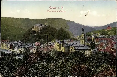 Ak Greiz in Thüringen, Blick vom Hainberg über die Dächer der Stadt