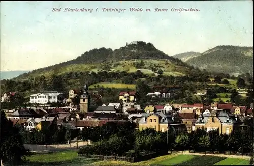 Ak Bad Blankenburg in Thüringen, Panoramaansicht von Ortschaft und Greifenstein Ruine