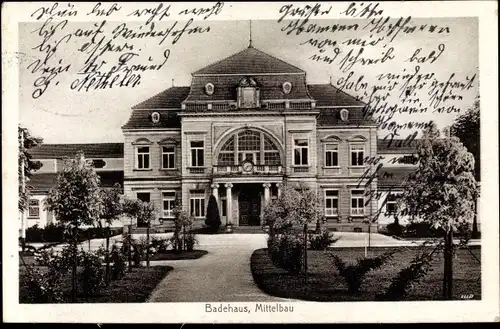 Ak Bad Rothenfelde am Teutoburger Wald, Badehaus, Mittelbau, Frontalansicht, Eingang