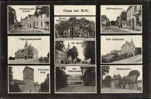 Ak Melle in Niedersachsen, Präparandenanstalt, Dietrichsburg, Gut Ostenwalde, Villa Unbefunde, Markt