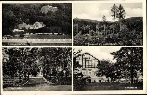 Ak Bad Essen in Niedersachsen, Fliegeraufnahme, Bergwald, Aussichtsturm, Gartenanlage