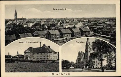 Ak Gladbeck im Ruhrgebiet, Totalansicht, Städt. Badeanstalt, Rathaus