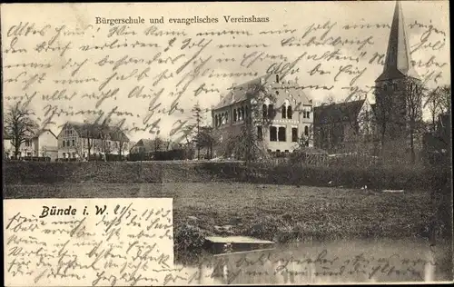 Ak Bünde in Ostwestfalen, Bürgerschule und ev. Vereinshaus