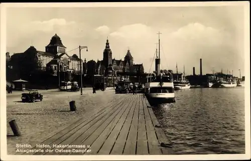 Ak Szczecin Stettin Pommern, Hafen, Hakenterrasse, Anlegestelle der Ostseedampfer