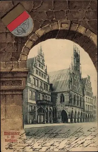 Wappen Passepartout Ak Münster in Westfalen, Das Rathaus, Fassadenansicht