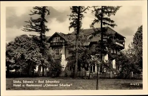 Ak Bad Schandau an der Elbe, Hotel und Restaurant Ostrauer Scheibe, Panorama