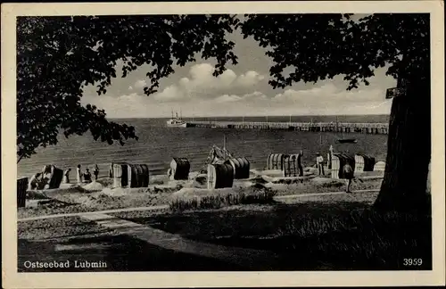 Ak Seebad Lubmin, Strandpartie mit Landungsbrücke