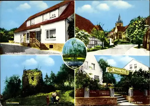Ak Holzhausen Preußisch Oldendorf, Ansichten, Pension, Teich, Kirche, Haus Stork, am Limberg