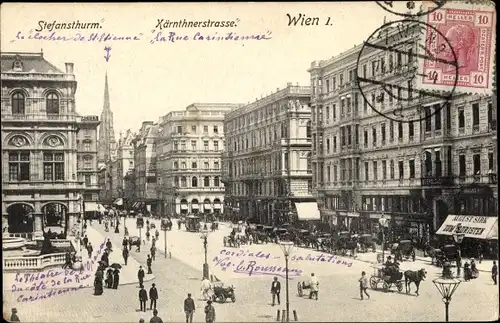 Ak Wien 1. Innere Stadt, Kärntner Straße, Stefansturm, Zum Touristen v. August Sirk, Geschäfte 