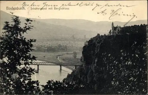 Ak Děčín Tetschen Bodenbach Elbe Reg. Aussig, Schäferwand mit Bergschloss, Brücke