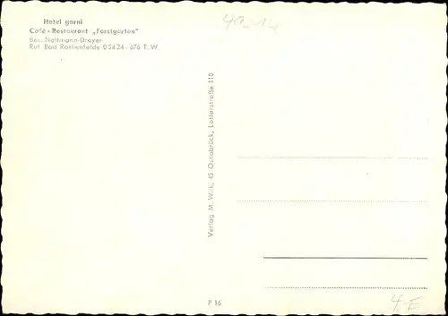 Ak Bad Rothenfelde am Teutoburger Wald, Café Restaurant Forstgarten, Hotel Garni, Noltmann Dreyer