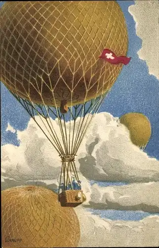 Künstler Ak Schaupp, Zürich Stadt Schweiz, Gordon Bennett Wettfliegen 1909, Fesselballons
