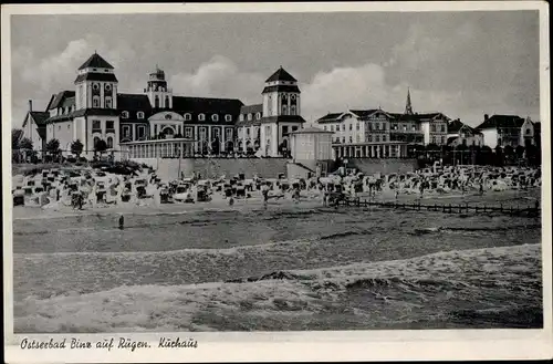 Ak Seebad Binz auf Rügen, Kurhaus und Strand, vom Meer gesehen