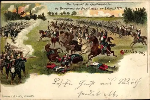 Litho Wœrth Wörth an der Sauer Elsass Bas Rhin, Der Todesritt der Kavalleriedivision,06. August 1870