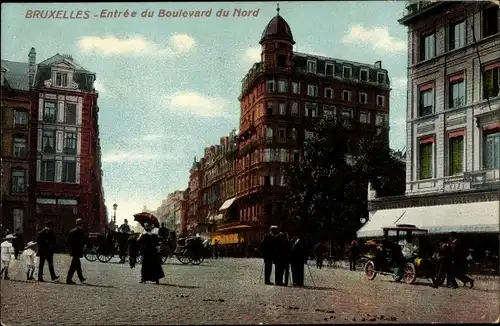 Ak Bruxelles Brüssel, Entrée du Boulevard du Nord, Straßenpartie, Passanten