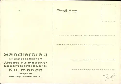 Künstler Ak Erstmalige Ausfuhr nach Sachsen durch die Brauerei Sandler 1831, Kulmbacher Sandler