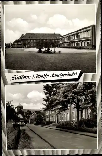 Passepartout Ak Südlohn in Westfalen, Partie am Schulgebäude