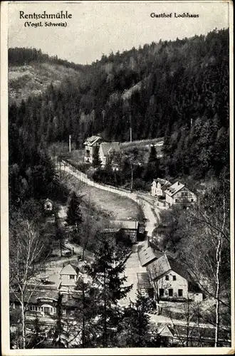 Ak Rentzschmühle Pöhl im Vogtland, Teilansicht mit Gasthof Lochhaus, Wald